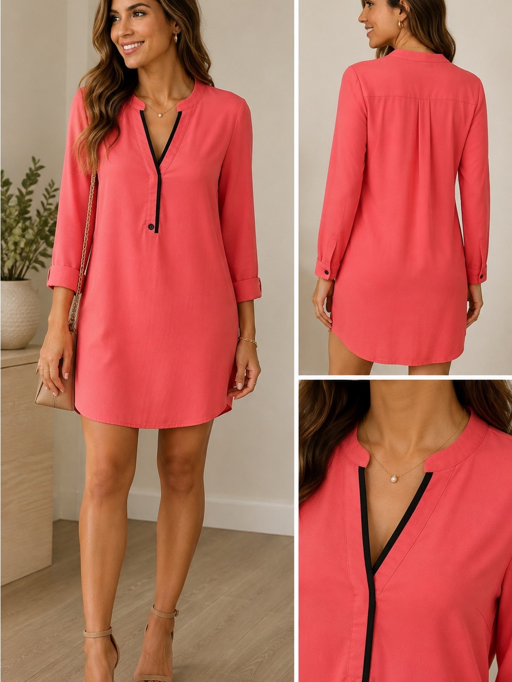 The Limited Coral Tunic Cover-Up with Black Trim